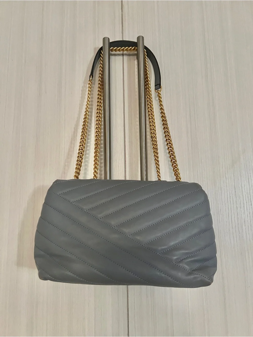 Tory Burch Quilted Light Blue Shoulder Bag with Gold Chain